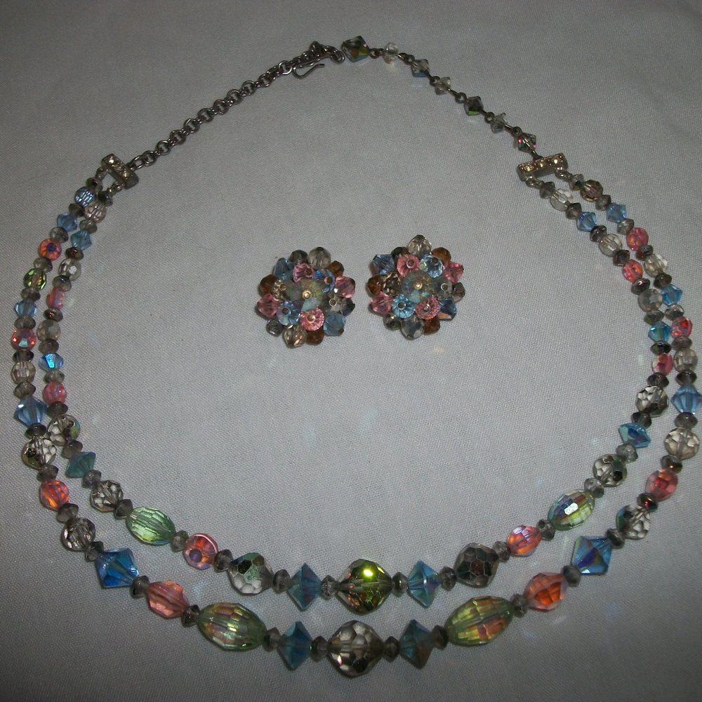 Vintage GERMANY Multi Color Bead Choker & Earrings